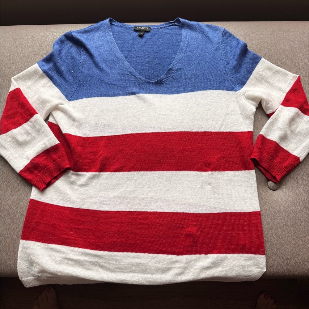 Talbots V-Neck Sweater - Red, White, and Blue